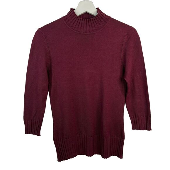 Cable & Gauge Sweaters - Cable & Gauge Size S Silk Sweater Women’s Burgundy Chunky 3/4 Sleeve Mock Neck